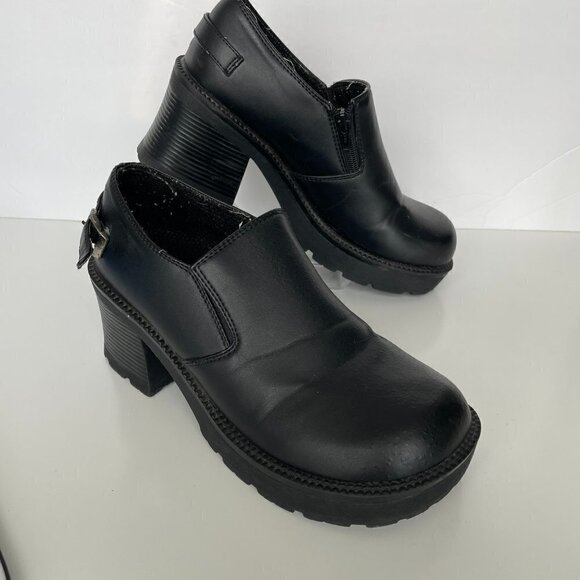 VINTAGE Request Lucy Loafers High Heel Leather Block Heel Casual Black 10 - Picture 3 of 10